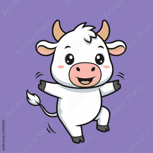 Happy white cow cartoon vector illustration
