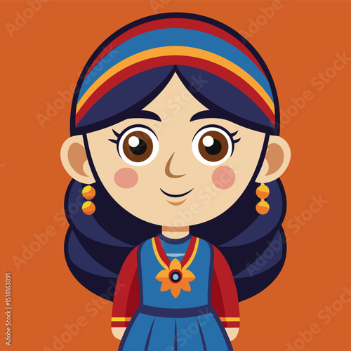 Adorable Cartoon Girl in Traditional Armenian Clothing