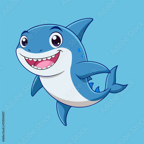 Joyful Cartoon Shark Illustration.  A Cute and Playful Underwater Friend