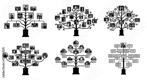 Six Black and White Family Tree Designs with Photos