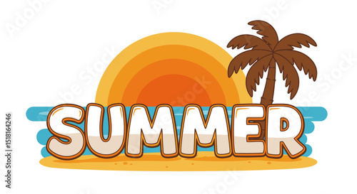 Summer Scene with Sunset and Palm Tree