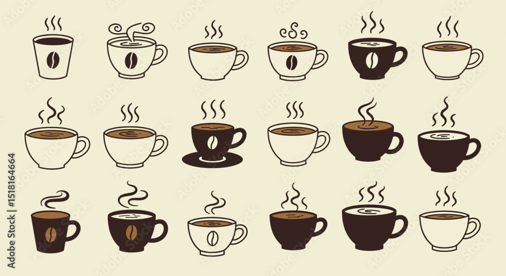 Fototapeta premium Collection of HandDrawn Coffee Cups with Steam