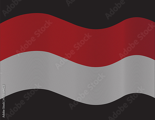 The red and white Indonesian flag flying against a black background creates the impression of movement and the spirit of independence