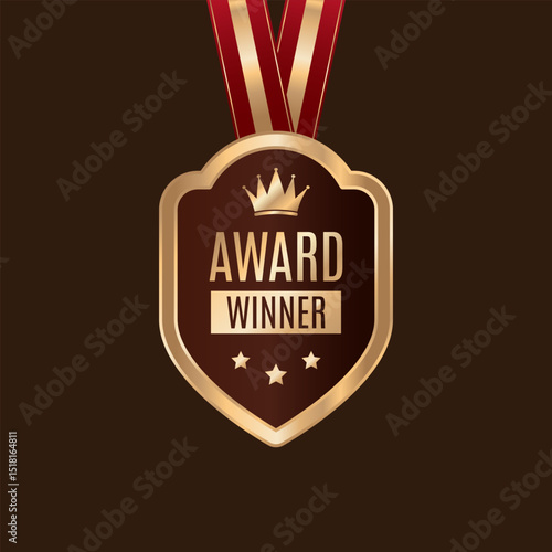 Award Winner Creative Badge Idea Stylist and elegant golden shield design