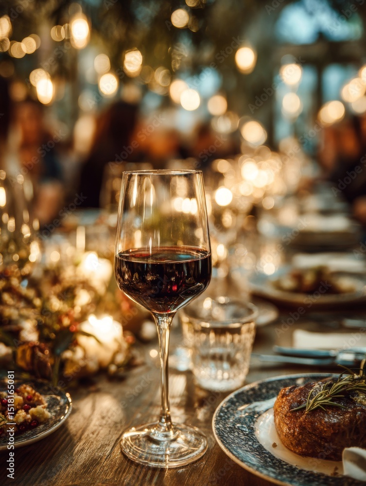 Red Wine Glass at a Romantic Dinner Table Red Wine Glass at a Romantic Dinner Table