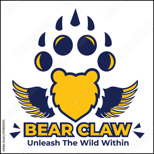 bear claw logo vector design with bear head and animal claw in yellow and blue color. suitable for logo, icon, poster, advertisement, banner, company, t-shirt design, sticker, website.