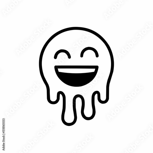 Outlined laughing emoji melting — absurd meme exaggeration.