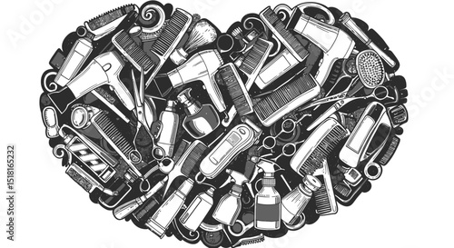 HeartShaped Collection of Barber Shop Tools and Supplies