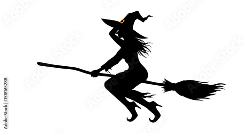 Silhouette of a Witch Flying on a Broomstick