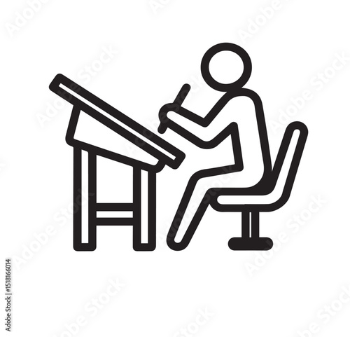 Minimalist Icon of Person Drawing at Drafting Table in Line Art Style