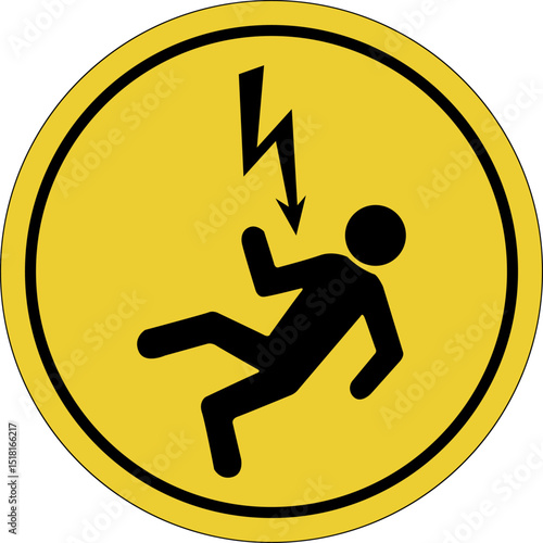 Yellow circle sticker. High voltage. Warning icon.