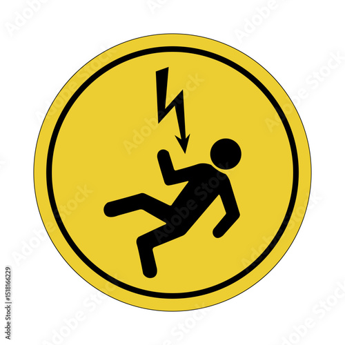 Yellow circle sticker. High voltage. Warning icon.