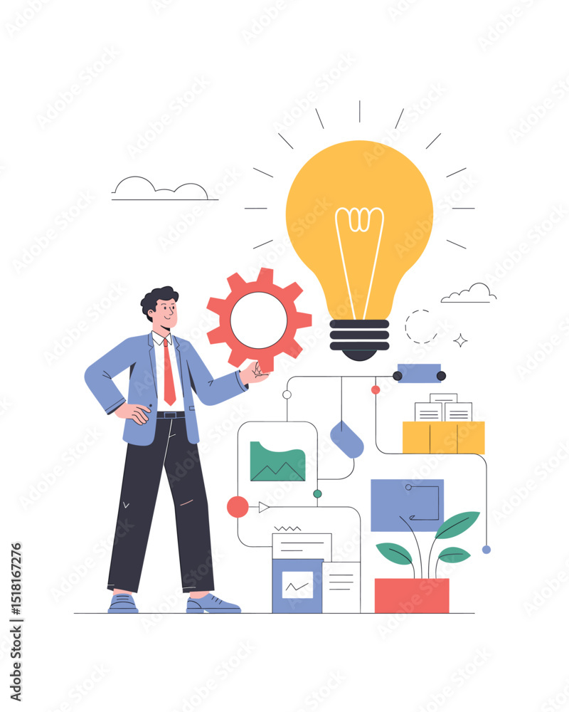 Businessman with idea light bulb and gear innovation concept Businessman with idea light bulb and gear innovation concept