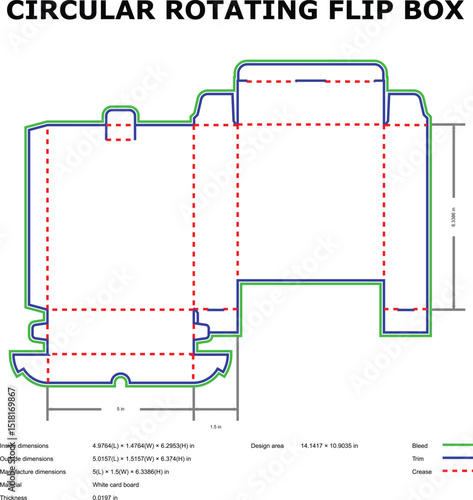 Circular rotating flip box packaging template die-cut design