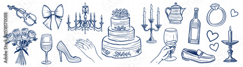 Elegant wedding celebration elements, vector set