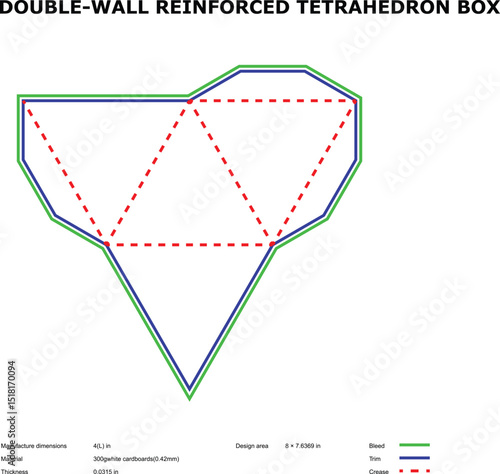 Double wall reinforced tetrahedral box die cut template design