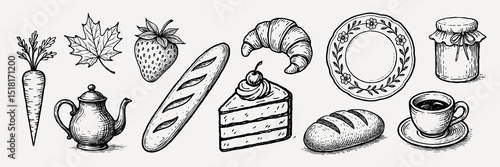 Vintage bakery illustration elements vector
