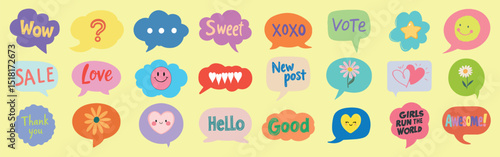 Colorful speech bubble stickers, element vector set
