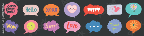 Colorful speech bubble stickers, element vector set