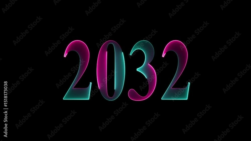 2032 Happy new year neon animated on a black background. Sparkling animated numbers 2032. 2032 Happy new year neon animated on a black background. Sparkling animated numbers 2032.