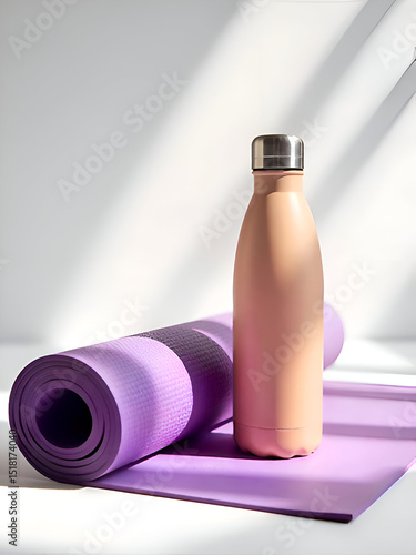 Yoga mat and water bottle