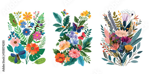 Colorful floral vector illustrations, isolated vector set