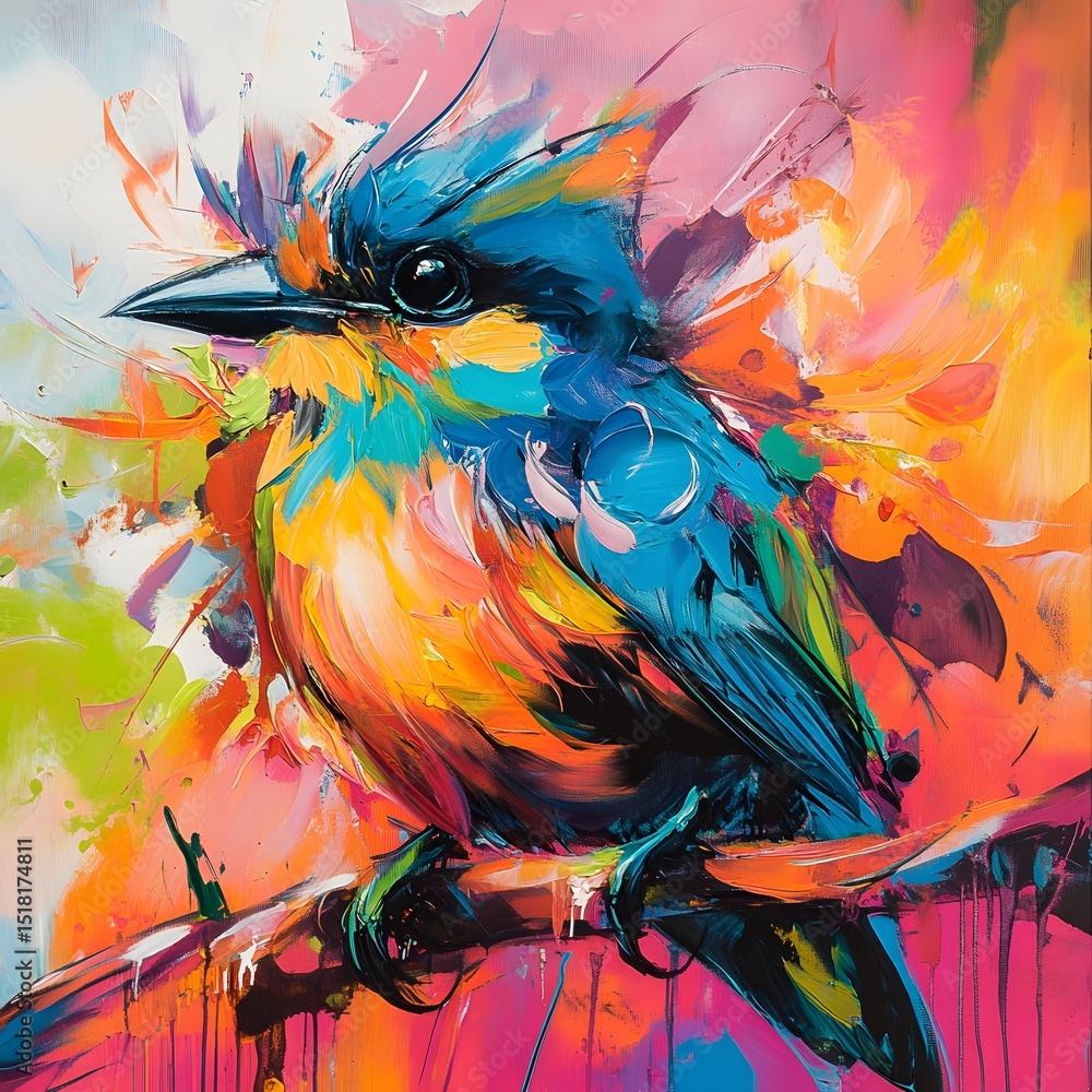 Obraz premium Vibrant bird portrait in bold colors.