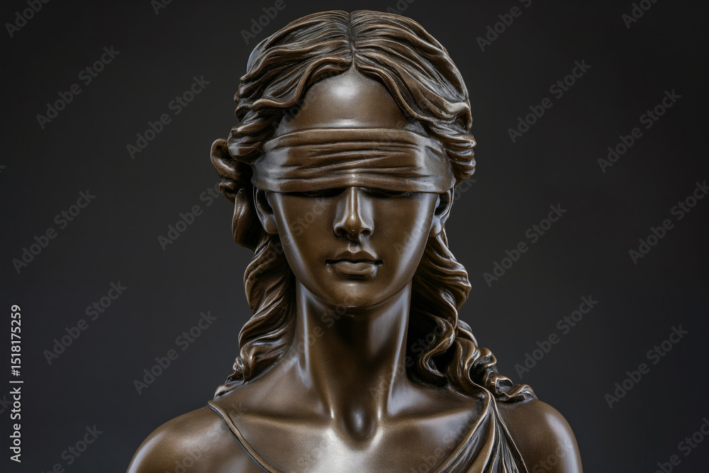 Full shot of bronze Lady Justice statue, blindfolded woman symbolizing justice, detailed and high quality composition Full shot of bronze Lady Justice statue, blindfolded woman symbolizing justice, detailed and high quality composition