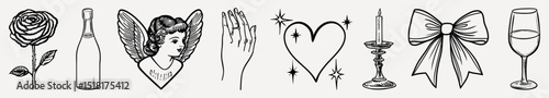 Elegant vintage tattoo designs, isolated vector set