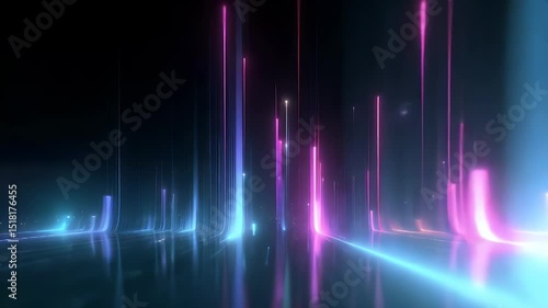 Vibrant abstract light trails in a dark space, creating a futuristic atmosphere with glowing colors