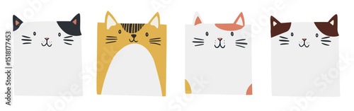 Cute cat illustration squares, element vector set
