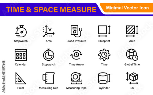 Time and Space Measurement Icons – Clean Outline, Line Art, and Vector Illustrations for Light Years, AU, Astronomy, and Cosmic Distance Projects
