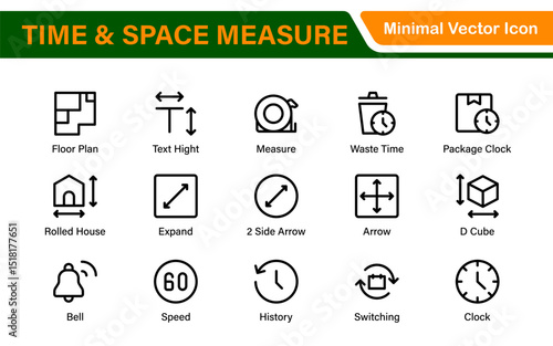Time and Space Measurement Icons – Clean Outline, Line Art, and Vector Illustrations for Light Years, AU, Astronomy, and Cosmic Distance Projects