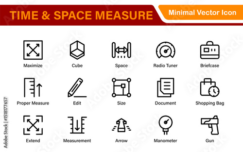 Time and Space Measurement Icons – Clean Outline, Line Art, and Vector Illustrations for Light Years, AU, Astronomy, and Cosmic Distance Projects