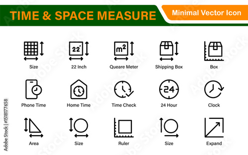 Time and Space Measurement Icons – Clean Outline, Line Art, and Vector Illustrations for Light Years, AU, Astronomy, and Cosmic Distance Projects
