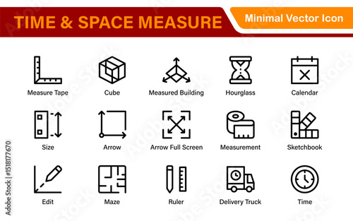 Time and Space Measurement Icons – Clean Outline, Line Art, and Vector Illustrations for Light Years, AU, Astronomy, and Cosmic Distance Projects