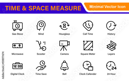 Time and Space Measurement Icons – Clean Outline, Line Art, and Vector Illustrations for Light Years, AU, Astronomy, and Cosmic Distance Projects