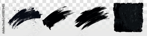 Abstract black brush strokes, vector set