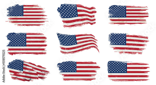 Creative american flag designs with brushstroke effect for patriotic celebrations