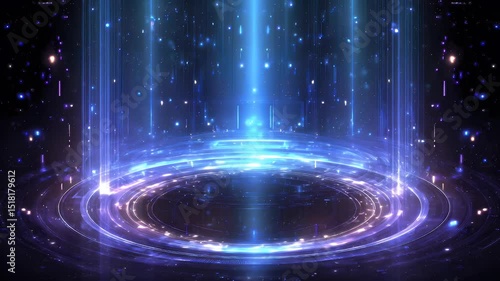 Vibrant cosmic portal with luminous beams and sparkling particles creating a mesmerizing visual effect