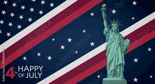 Fourth of july celebration with statue of liberty and american flag design for posters