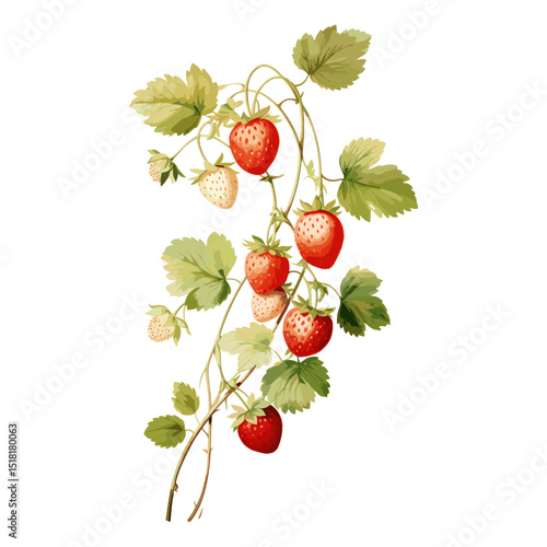 Strawberry Vine branch strawberry botanical vintage vector