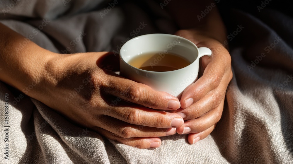 A person is holding a cup of tea in their hands A person is holding a cup of tea in their hands