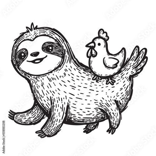 Cute sloth with a cheerful chicken companion for designs