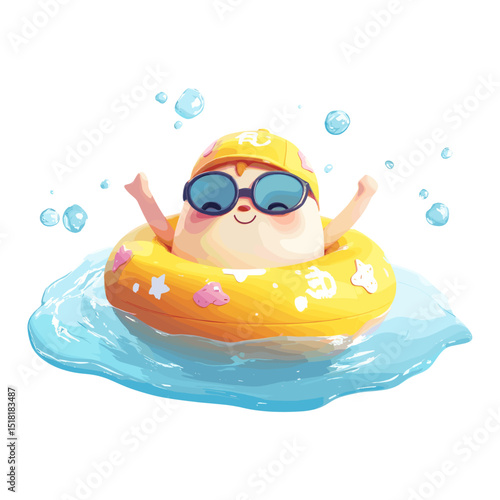 Swimming in whimsical art style illustration expression character vector