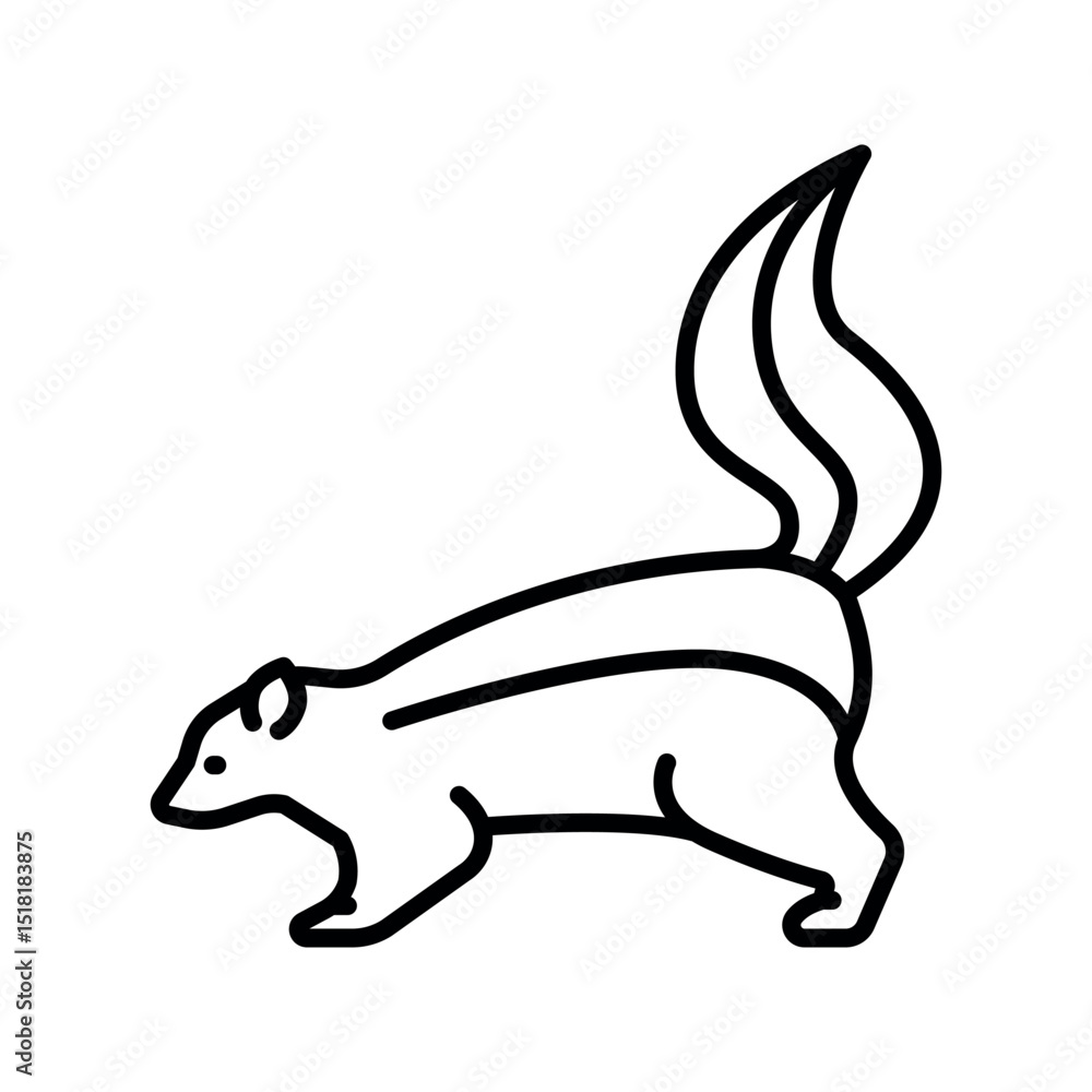 skunk black line icon for digital and print projects. North american animals. skunk black line icon for digital and print projects. North american animals.
