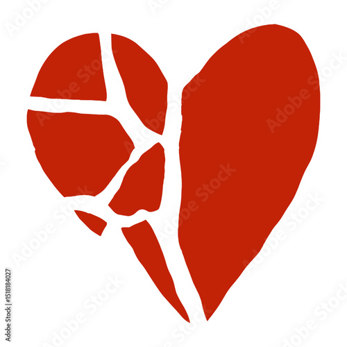 Solid red heart broken illustration expression emotional vector