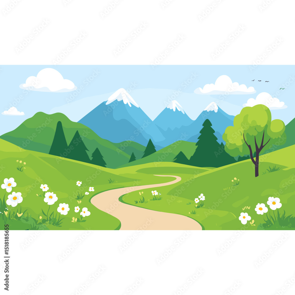 Fototapeta premium An outdoor trail in the mountains green illustration background vector