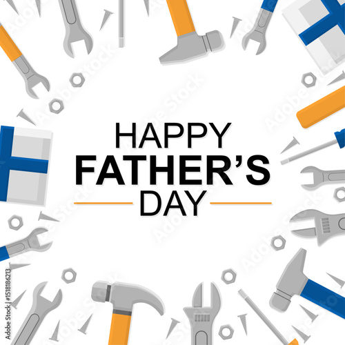 Happy Fathers Day greetings card design with tools, screwdrivers, Spanners etc. background/banner design element