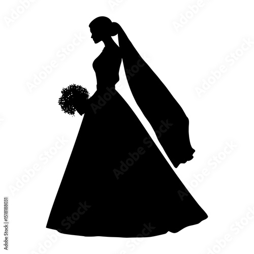 Bride silhouette wedding black vector